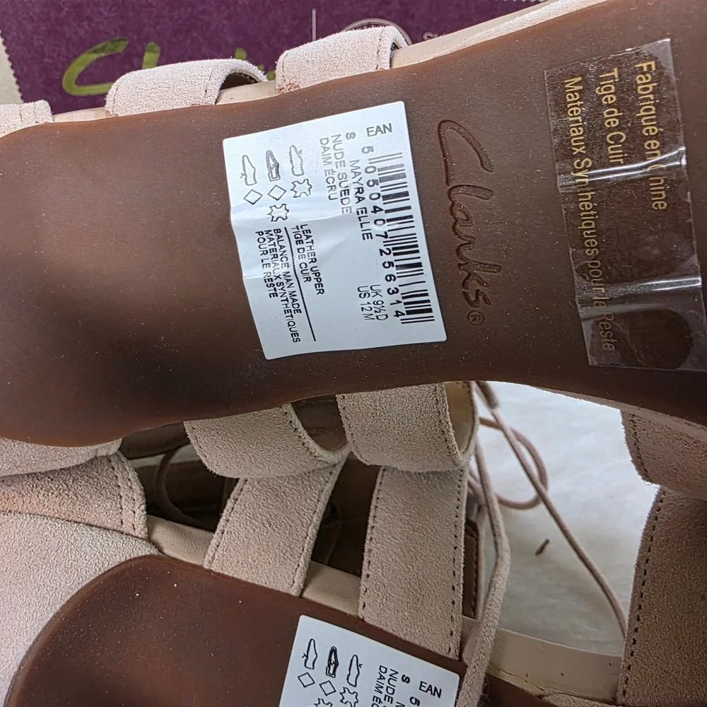 Clarks Artisan Nude Pump Suede Leather Lace Up Ankle Platform Heels Women 12 NEW